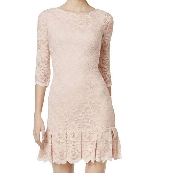 Calvin Klein Dress Women's 2 Blush Fluted Lace Sheath Floral Mini Formal - Picture 1 of 6